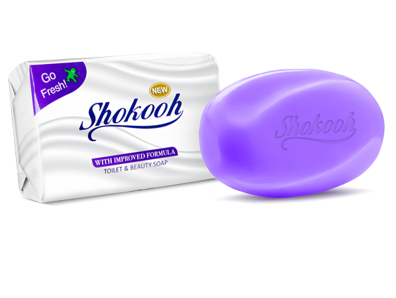 Shokooh cosmetic soap with purple wave design